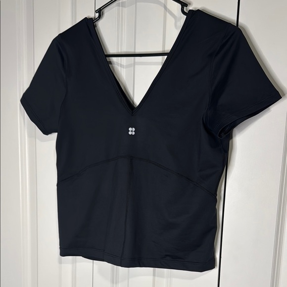 Sweaty Betty Gaia Black V-Neck Short Sleeve Top - Picture 5 of 6